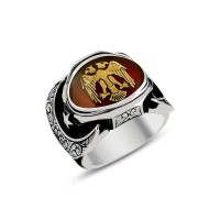 925K Sterling Silver Double Head Eagle Men Ring