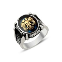 925K Sterling Silver Double Head Eagle Men Ring