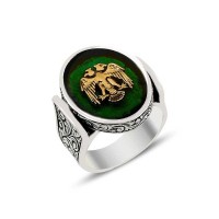 925K Sterling Silver Double Head Eagle Men Ring