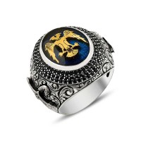 925K Sterling Silver Double Head Eagle Men Ring