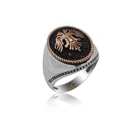 925K Sterling Silver Double Head Eagle Men Ring