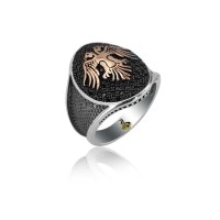 925K Sterling Silver Double Head Eagle Men Ring