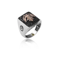 925K Sterling Silver Double Head Eagle Men Ring