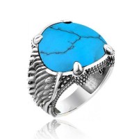 925K Sterling Silver Eagle Claws Turquoise Ring for Men