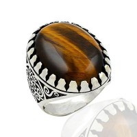 925K Sterling Silver Eye Of The Tiger Men Ring