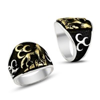 925K Sterling Silver Gray Wolf Men Ring