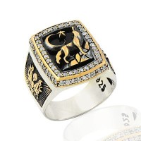 925K Sterling Silver Gray Wolf Men Ring