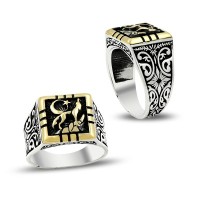 925K Sterling Silver Gray Wolf Men Ring