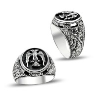 925K Sterling Silver Handmade Double Head Eagle Men Ring