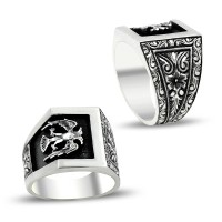 925K Sterling Silver Handmade Double Head Eagle Men Ring