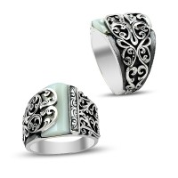 925K Sterling Silver Handmade Mother Of Pearl Men Ring