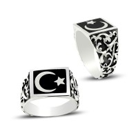 925K Sterling Silver Handmade Star And Crescent Men Ring