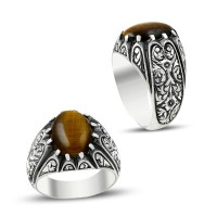 925K Sterling Silver Handmade Tiger Eye Men Ring