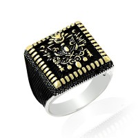 925K Sterling Silver Ottoman Arms Men Ring