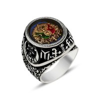 925K Sterling Silver Ottoman Arms Men Ring