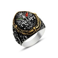 925K Sterling Silver Ottoman Arms Men Ring