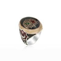 925K Sterling Silver Ottoman Arms Men Ring