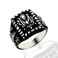 925K Sterling Silver Ottoman Arms Men Ring