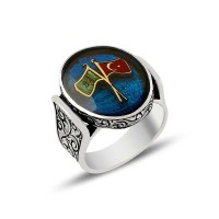 925K Sterling Silver Ottoman Flag Men Ring