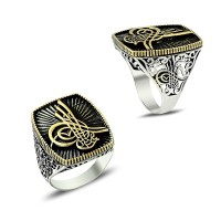 925K Sterling Silver Ottoman Tugra Men Ring