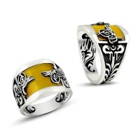 925K Sterling Silver Ottoman Tugra Men Ring