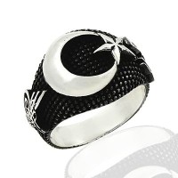 925K Sterling Silver Star And Crescent Men Ring