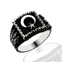 925K Sterling Silver Star And Crescent Men Ring