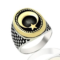 925K Sterling Silver Star And Crescent Men Ring