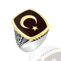 925K Sterling Silver Star And Crescent Men Ring