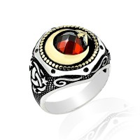 925K Sterling Silver Star And Crescent Men Ring