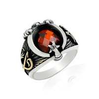 925K Sterling Silver Star And Crescent Men Ring