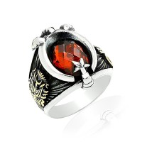 925K Sterling Silver Star And Crescent Men Ring