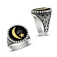 925K Sterling Silver Star And Crescent Men Ring