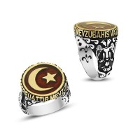 925K Sterling Silver Star And Crescent Men Ring