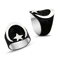 925K Sterling Silver Star And Crescent Men Ring