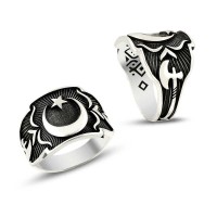 925K Sterling Silver Star And Crescent Men Ring