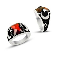 925K Sterling Silver Star And Crescent Men Ring