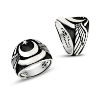 925K Sterling Silver Star And Crescent Men Ring