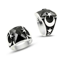 925K Sterling Silver Star And Crescent Men Ring