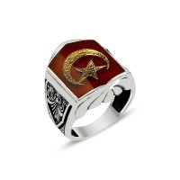 925K Sterling Silver Star And Crescent Men Ring