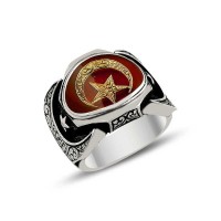 925K Sterling Silver Star And Crescent Men Ring