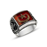 925K Sterling Silver Star And Crescent Men Ring