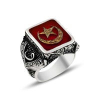 925K Sterling Silver Star And Crescent Men Ring