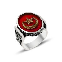 925K Sterling Silver Star And Crescent Men Ring