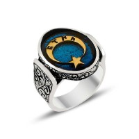 925K Sterling Silver Star And Crescent Men Ring