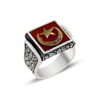 925K Sterling Silver Star And Crescent Men Ring