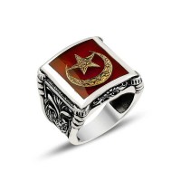 925K Sterling Silver Star And Crescent Men Ring