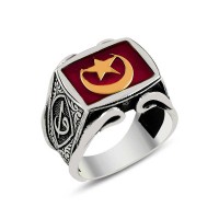 925K Sterling Silver Star And Crescent Men Ring