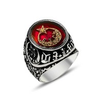 925K Sterling Silver Star And Crescent Men Ring