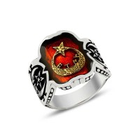 925K Sterling Silver Star And Crescent Men Ring